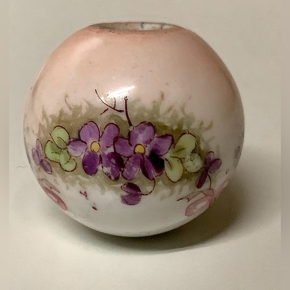 Early Mid Century Floral Bow Hand Painted Porcelain Cane Topper Ball Handle - Picture 10 of 16